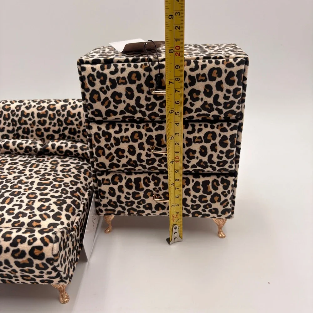 Willow & Riley Leopard Print Miniature Bed and Dresser Jewelry Box Set 2pc NEW